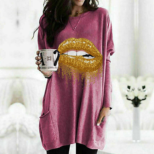 Women's T shirt Dress Graphic Mouth Long Sleeve Pocket Round Neck Tops Basic Basic Top White Black Fuchsia
Women's T shirt Dress Graphic Mouth Long Sleeve Pocket Round Neck Tops Basic Basic Top White Black Fuchsia