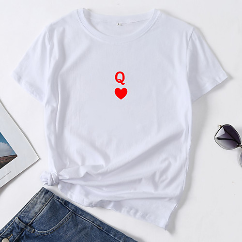 Women's T shirt Heart Letter Print Round Neck Tops Cotton Basic Basic Top White Black Blue
Women's T shirt Heart Letter Print Round Neck Tops Cotton Basic Basic Top White Black Blue