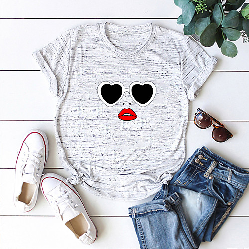 Women's T shirt Eye Mouth Print Round Neck Tops Cotton Basic Basic Top White Blue Red
Women's T shirt Eye Mouth Print Round Neck Tops Cotton Basic Basic Top White Blue Red
