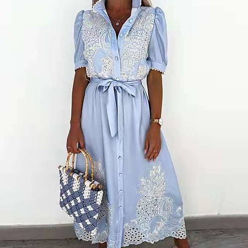 Women's Swing Dress Midi Dress Light Blue Half Sleeve Print Embroidered Lace Spring Summer V Neck Casual / Daily Holiday 2021 S M L XL XXL XXXL
Women's Swing Dress Midi Dress Light Blue Half Sleeve Print Embroidered Lace Spring Summer V Neck Casual / Daily Holiday 2021 S M L XL XXL XXXL