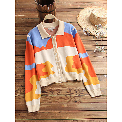 Women's Basic Knitted Color Block Geometric Cardigan Long Sleeve Sweater Cardigans Shirt Collar Fall Winter Rainbow
Women's Basic Knitted Color Block Geometric Cardigan Long Sleeve Sweater Cardigans Shirt Collar Fall Winter Rainbow