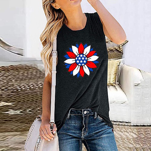 Women's Floral Theme Independence Day Tank Top T shirt Floral USA Sunflower Print Round Neck Basic Streetwear Tops White Black Gray
Women's Floral Theme Independence Day Tank Top T shirt Floral USA Sunflower Print Round Neck Basic Streetwear Tops White Black Gray