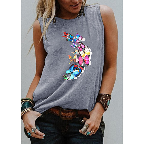 Women's Holiday Tank Top Vest T shirt Graphic Butterfly Print Round Neck Basic Tops Blue Purple Light gray / Going out
Women's Holiday Tank Top Vest T shirt Graphic Butterfly Print Round Neck Basic Tops Blue Purple Light gray / Going out