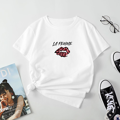 Women's T shirt Mouth Letter Print Round Neck Tops Cotton Basic Basic Top White Blue Red
Women's T shirt Mouth Letter Print Round Neck Tops Cotton Basic Basic Top White Blue Red