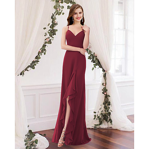 Sheath / Column V Neck Floor Length Chiffon Bridesmaid Dress with Pleats / Split Front
Sheath / Column V Neck Floor Length Chiffon Bridesmaid Dress with Pleats / Split Front