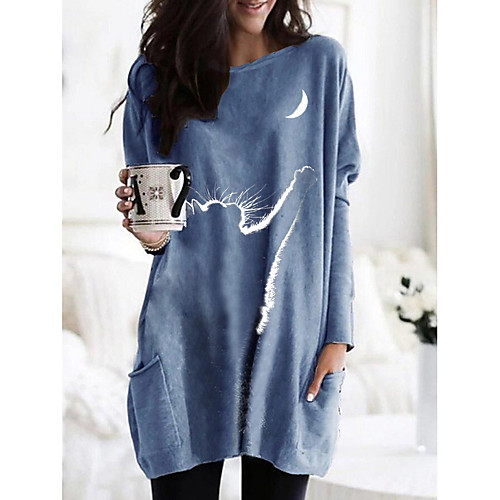 Women's T shirt Cat Graphic Animal Long Sleeve Pocket Round Neck Tops 100% Cotton Basic Basic Top White Black Fuchsia
Women's T shirt Cat Graphic Animal Long Sleeve Pocket Round Neck Tops 100% Cotton Basic Basic Top White Black Fuchsia