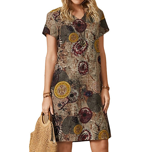 Women's Cotton Linen Dress Knee Length Dress Brown Short Sleeve Floral Geometric Print Spring Summer V Neck Casual 2021 S M L XL XXL 3XL
Women's Cotton Linen Dress Knee Length Dress Brown Short Sleeve Floral Geometric Print Spring Summer V Neck Casual 2021 S M L XL XXL 3XL