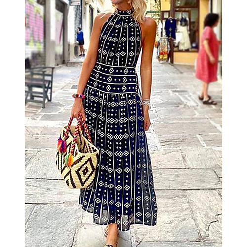 Women's Swing Dress Maxi long Dress Navy Blue Sleeveless Polka Dot Print Fall Summer Halter Neck Elegant 2021 S M L XL XXL 3XL
Women's Swing Dress Maxi long Dress Navy Blue Sleeveless Polka Dot Print Fall Summer Halter Neck Elegant 2021 S M L XL XXL 3XL