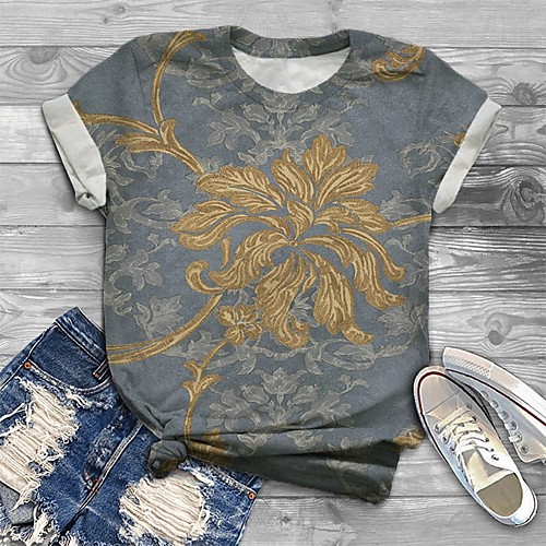 Women's Plus Size Tops T shirt Floral Graphic Print Short Sleeve Crewneck Basic Gray Big Size XL XXL 3XL 4XL 5XL / Loose
Women's Plus Size Tops T shirt Floral Graphic Print Short Sleeve Crewneck Basic Gray Big Size XL XXL 3XL 4XL 5XL / Loose