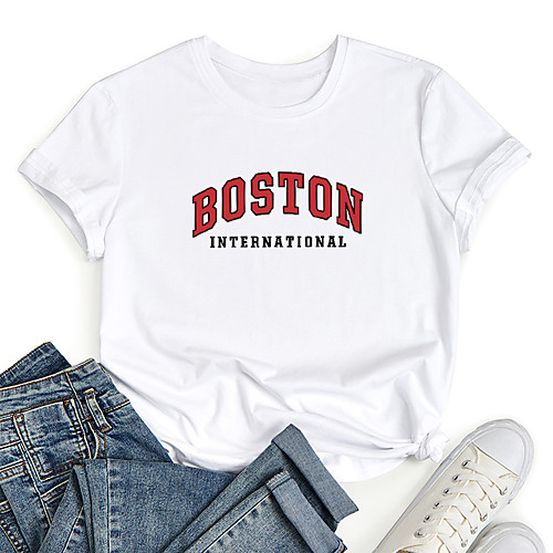 Women's T shirt Graphic Letter Print Round Neck Tops 100% Cotton Basic Basic Top White
Women's T shirt Graphic Letter Print Round Neck Tops 100% Cotton Basic Basic Top White