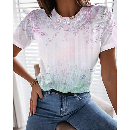 Women's Floral Theme Painting T shirt Floral Scenery Print Round Neck Basic Tops White
Women's Floral Theme Painting T shirt Floral Scenery Print Round Neck Basic Tops White