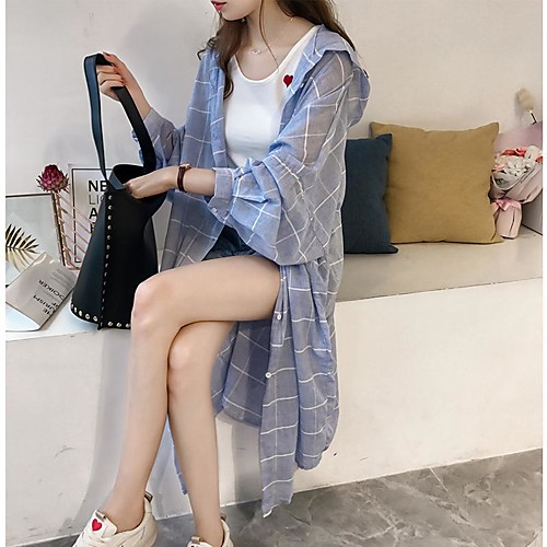 Women's Coat Daily Wear Spring Summer Long Coat U Neck Loose Casual / Daily Jacket Plaid / Check Formal Style Blue plaid
Women's Coat Daily Wear Spring Summer Long Coat U Neck Loose Casual / Daily Jacket Plaid / Check Formal Style Blue plaid