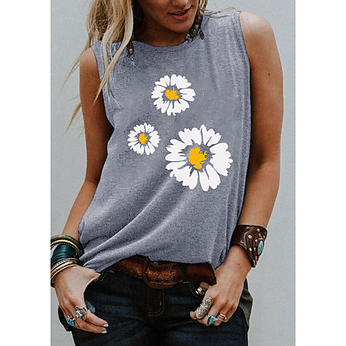 Women's Holiday Tank Top T shirt Rainbow Floral Daisy Print Round Neck Basic Tops Blue Purple Light gray / Going out
Women's Holiday Tank Top T shirt Rainbow Floral Daisy Print Round Neck Basic Tops Blue Purple Light gray / Going out