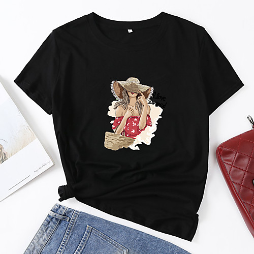 Women's T shirt Portrait Letter Print Round Neck Tops Cotton Basic Basic Top White Black Blue
Women's T shirt Portrait Letter Print Round Neck Tops Cotton Basic Basic Top White Black Blue