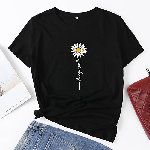 Women's T shirt Daisy Letter Print Round Neck Tops Cotton Basic Basic Top Black Blue Red
Women's T shirt Daisy Letter Print Round Neck Tops Cotton Basic Basic Top Black Blue Red