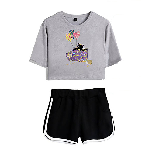 Women's Basic Streetwear Print Cat Vacation Casual / Daily Two Piece Set Crop Top Tracksuit T shirt Loungewear Shorts Print Tops
Women's Basic Streetwear Print Cat Vacation Casual / Daily Two Piece Set Crop Top Tracksuit T shirt Loungewear Shorts Print Tops