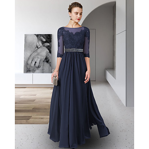 A-Line Mother of the Bride Dress Elegant Jewel Neck Floor Length Chiffon Lace 3/4 Length Sleeve with Pleats Crystals Appliques 2021
A-Line Mother of the Bride Dress Elegant Jewel Neck Floor Length Chiffon Lace 3/4 Length Sleeve with Pleats Crystals Appliques 2021