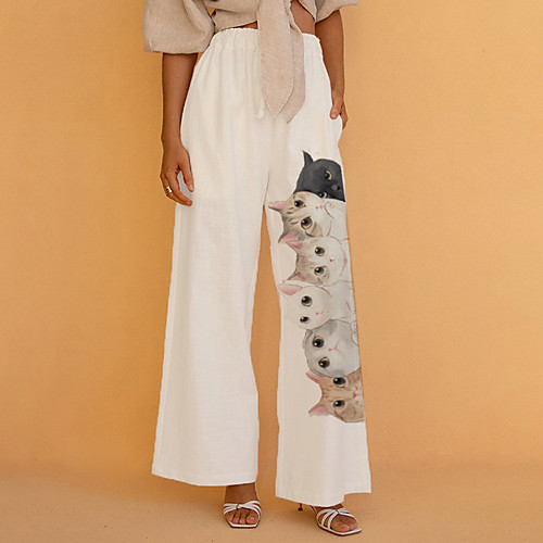 Women's Basic Chino Comfort Going out Beach Pants Pants Cat Animal Full Length Elastic Drawstring Design Print White
Women's Basic Chino Comfort Going out Beach Pants Pants Cat Animal Full Length Elastic Drawstring Design Print White