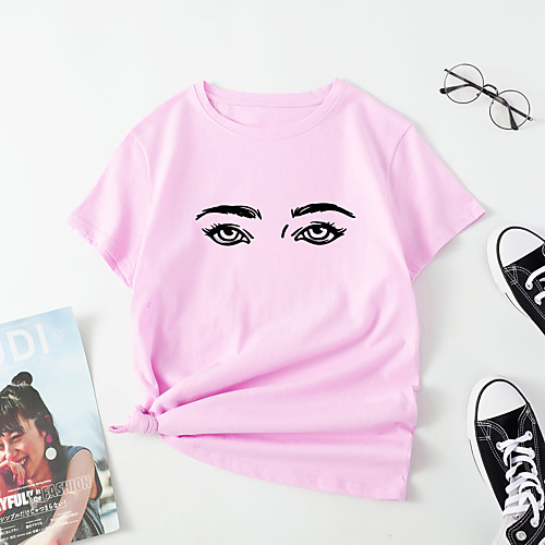 Women's T shirt Eye Letter Print Round Neck Tops Cotton Basic Basic Top White Blue Red
Women's T shirt Eye Letter Print Round Neck Tops Cotton Basic Basic Top White Blue Red
