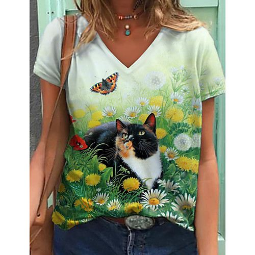 Women's Floral Theme T shirt Floral Cat 3D Print V Neck Tops Basic Basic Top Green
Women's Floral Theme T shirt Floral Cat 3D Print V Neck Tops Basic Basic Top Green