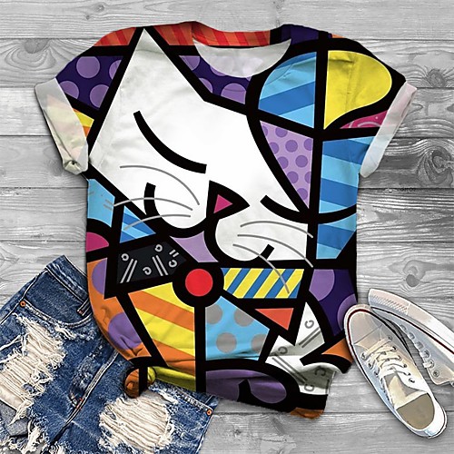 Women's Plus Size Tops T shirt Cat Graphic Abstract Print Short Sleeve Crewneck Basic Rainbow Big Size XL XXL 3XL 4XL 5XL / Loose
Women's Plus Size Tops T shirt Cat Graphic Abstract Print Short Sleeve Crewneck Basic Rainbow Big Size XL XXL 3XL 4XL 5XL / Loose