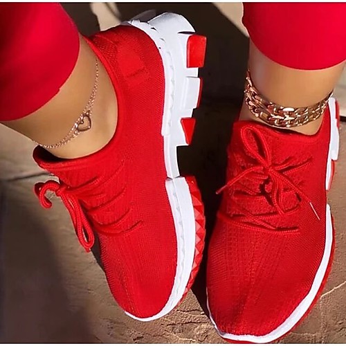 Women's Trainers Athletic Shoes Flyknit Shoes Flat Heel Round Toe Mesh Lace-up Solid Colored Red Black Gray
Women's Trainers Athletic Shoes Flyknit Shoes Flat Heel Round Toe Mesh Lace-up Solid Colored Red Black Gray