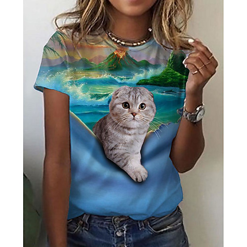 Women's 3D Cat T shirt Cat Scenery 3D Print Round Neck Tops Basic Basic Top Blue
Women's 3D Cat T shirt Cat Scenery 3D Print Round Neck Tops Basic Basic Top Blue