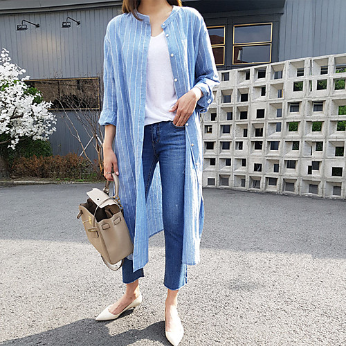 Women's Coat Daily Wear Spring Summer Long Coat Regular Fit Casual / Daily Jacket Stripes Others blue strips
Women's Coat Daily Wear Spring Summer Long Coat Regular Fit Casual / Daily Jacket Stripes Others blue strips