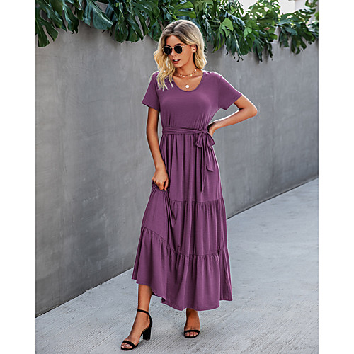 Women's Swing Dress Maxi long Dress Sapphire Black purple Red Wine Dark Green Black Short Sleeve Solid Color Classic Style Spring Summer Round Neck Casual / Daily Elbow Sleeve 2021 S M L XL
Women's Swing Dress Maxi long Dress Sapphire Black purple Red Wine Dark Green Black Short Sleeve Solid Color Classic Style Spring Summer Round Neck Casual / Daily Elbow Sleeve 2021 S M L XL