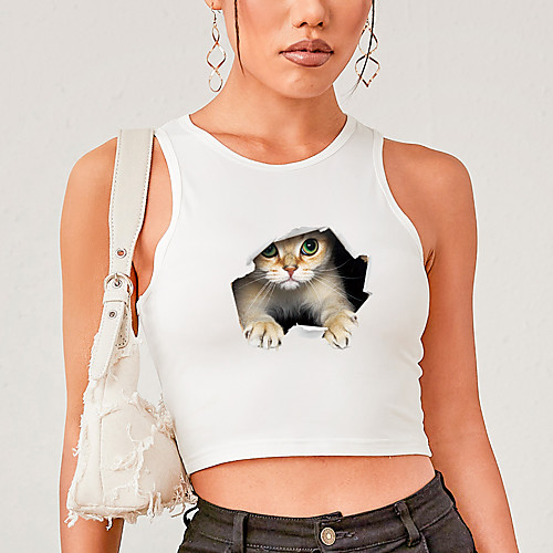Women's Tank Top T shirt Cat 3D Animal Print Round Neck Basic Sexy Tops Slim White Blushing Pink Black / Crop
Women's Tank Top T shirt Cat 3D Animal Print Round Neck Basic Sexy Tops Slim White Blushing Pink Black / Crop