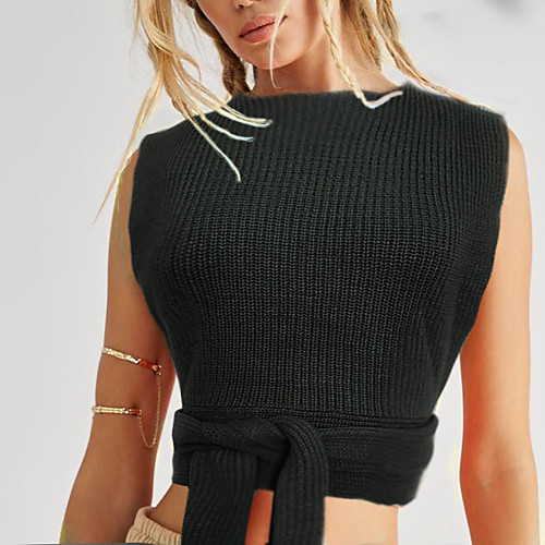 Women's Knitted Solid Color Cropped Sweater Sleeveless Sweater Cardigans Crew Neck Fall Spring White Blue Black
Women's Knitted Solid Color Cropped Sweater Sleeveless Sweater Cardigans Crew Neck Fall Spring White Blue Black