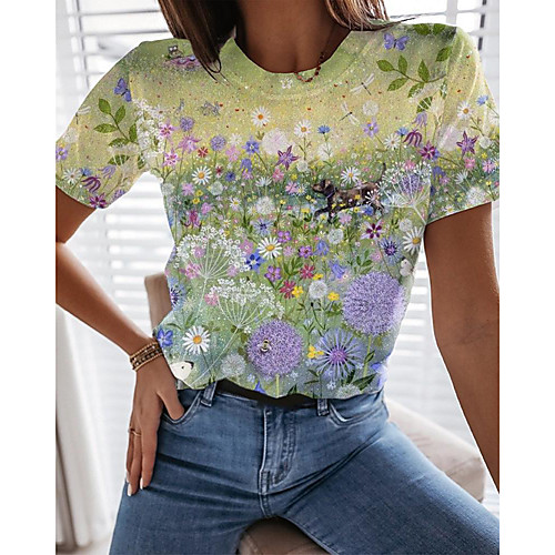Women's Floral Theme T shirt Floral Butterfly 3D Print Round Neck Tops Basic Basic Top Green
Women's Floral Theme T shirt Floral Butterfly 3D Print Round Neck Tops Basic Basic Top Green