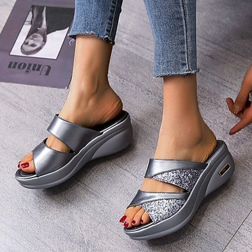 Women's Sandals Platform Sandals Wedge Heel Round Toe PU Rhinestone Solid Colored Gold Gray
Women's Sandals Platform Sandals Wedge Heel Round Toe PU Rhinestone Solid Colored Gold Gray
