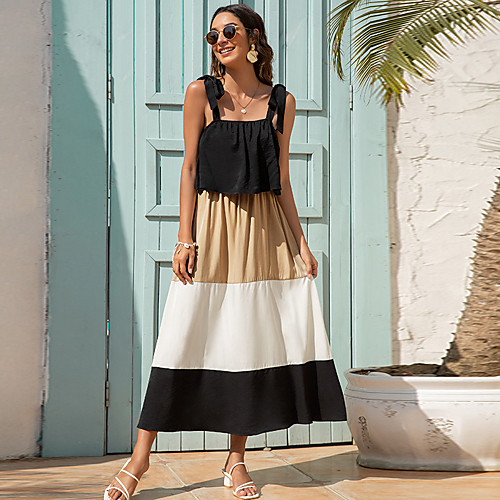 nuoxi 2021 european and american women's summer new products sexy suspenders stitching contrast color one-piece dress beach skirt 1823
nuoxi 2021 european and american women's summer new products sexy suspenders stitching contrast color one-piece dress beach skirt 1823