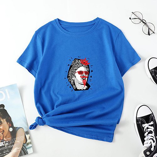 Women's T shirt Portrait Graffiti Print Round Neck Tops Cotton Basic Basic Top White Black Blue
Women's T shirt Portrait Graffiti Print Round Neck Tops Cotton Basic Basic Top White Black Blue