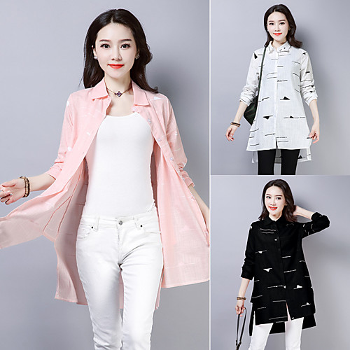 Women's Coat Casual / Daily Spring & Summer Long Coat Shirt Collar Regular Fit Casual Jacket Pattern Others Blushing Pink White / Cotton
Women's Coat Casual / Daily Spring & Summer Long Coat Shirt Collar Regular Fit Casual Jacket Pattern Others Blushing Pink White / Cotton