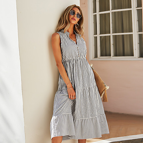 Women's Swing Dress Midi Dress Gray Sleeveless Stripes Patchwork Print Spring Summer V Neck Casual / Daily 2021 S M L XL
Women's Swing Dress Midi Dress Gray Sleeveless Stripes Patchwork Print Spring Summer V Neck Casual / Daily 2021 S M L XL