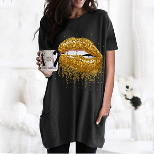 Women's T shirt Dress Graphic Mouth Round Neck Tops Basic Basic Top Black Wine Army Green
Women's T shirt Dress Graphic Mouth Round Neck Tops Basic Basic Top Black Wine Army Green