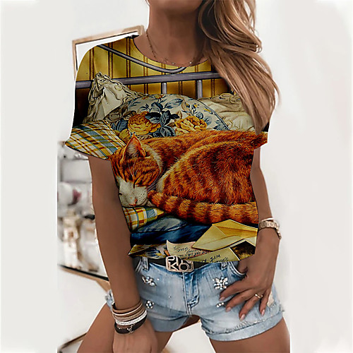 Women's 3D Cat Painting T shirt Cat Graphic 3D Print Round Neck Basic Tops Yellow Brown
Women's 3D Cat Painting T shirt Cat Graphic 3D Print Round Neck Basic Tops Yellow Brown