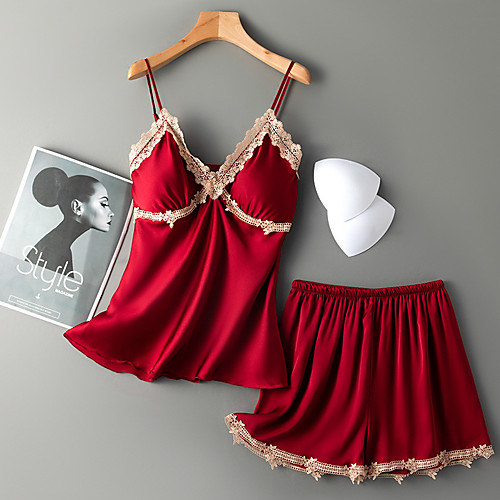 Women's Suits Pajamas Sets Lace Patchwork POLY 65% Rayon / 35%Polyester Casual Strap Top Shorts Deep V Daily Daily Wear / Going out / Sexy
Women's Suits Pajamas Sets Lace Patchwork POLY 65% Rayon / 35%Polyester Casual Strap Top Shorts Deep V Daily Daily Wear / Going out / Sexy