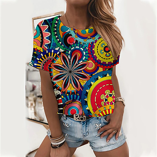 Women's Bohemian Theme Geometric T shirt Color Block Geometric Print Round Neck Basic Tops Rainbow
Women's Bohemian Theme Geometric T shirt Color Block Geometric Print Round Neck Basic Tops Rainbow