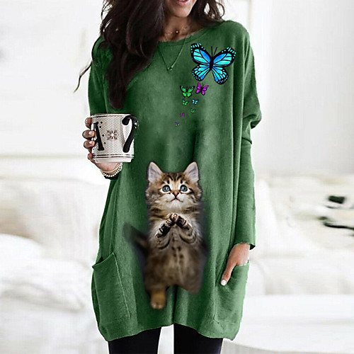Women's T shirt Dress Cat Graphic 3D Long Sleeve Pocket Round Neck Tops Basic Basic Top White Black Fuchsia
Women's T shirt Dress Cat Graphic 3D Long Sleeve Pocket Round Neck Tops Basic Basic Top White Black Fuchsia