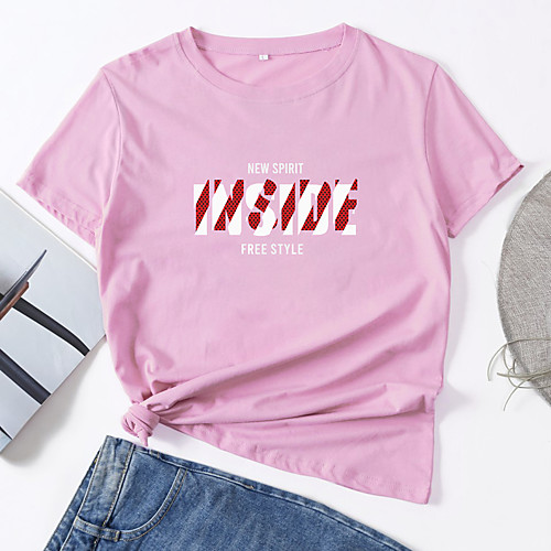 Women's T shirt Graphic Letter Print Round Neck Tops Cotton Basic Basic Top Black Blue Red
Women's T shirt Graphic Letter Print Round Neck Tops Cotton Basic Basic Top Black Blue Red