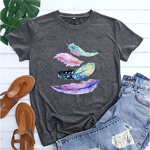 Women's T shirt Graphic Feather Print Round Neck Basic Tops Blue Blushing Pink Black
Women's T shirt Graphic Feather Print Round Neck Basic Tops Blue Blushing Pink Black
