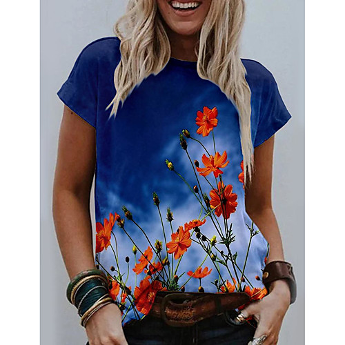 Women's Floral Theme Painting T shirt Floral Graphic Print Round Neck Basic Tops Blue
Women's Floral Theme Painting T shirt Floral Graphic Print Round Neck Basic Tops Blue