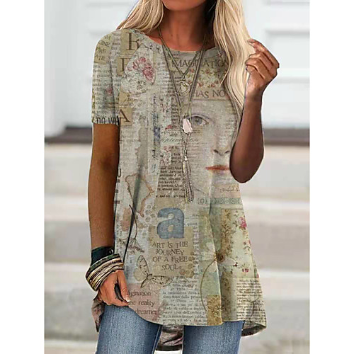 Women's Portrait T shirt Dress Portrait Print Round Neck Tops Basic Basic Top Khaki
Women's Portrait T shirt Dress Portrait Print Round Neck Tops Basic Basic Top Khaki