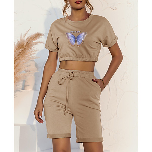 Women's Basic Streetwear Butterfly Letter Vacation Casual / Daily Two Piece Set Crop Top Tracksuit T shirt Loungewear Shorts Drawstring Print Tops
Women's Basic Streetwear Butterfly Letter Vacation Casual / Daily Two Piece Set Crop Top Tracksuit T shirt Loungewear Shorts Drawstring Print Tops