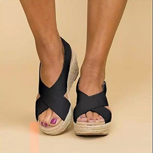 Women's Sandals Wedge Sandals Espadrilles Platform Sandals Wedge Heel Round Toe Rubber PU Solid Colored Almond White Black
Women's Sandals Wedge Sandals Espadrilles Platform Sandals Wedge Heel Round Toe Rubber PU Solid Colored Almond White Black