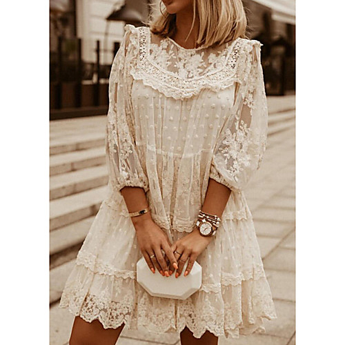 Women's Shift Dress Short Mini Dress White Beige 3/4-Length Sleeve Solid Color Embroidered Lace Spring Summer Round Neck Casual 2021 S M L XL XXL 3XL
Women's Shift Dress Short Mini Dress White Beige 3/4-Length Sleeve Solid Color Embroidered Lace Spring Summer Round Neck Casual 2021 S M L XL XXL 3XL
