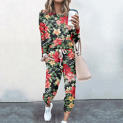 Women's Basic Streetwear Floral 3D Print Vacation Casual / Daily Two Piece Set Crew Neck Tracksuit T shirt Pant Loungewear Drawstring Print Tops / Loose
Women's Basic Streetwear Floral 3D Print Vacation Casual / Daily Two Piece Set Crew Neck Tracksuit T shirt Pant Loungewear Drawstring Print Tops / Loose